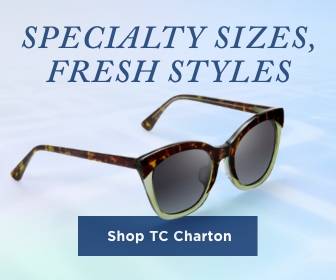 banner with TC Charton glasses that says Specialty Sizes Fresh Styles