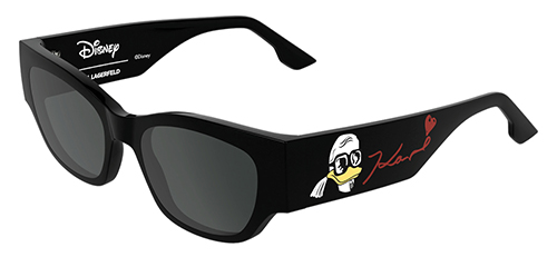 Black Karl Lagerfeld glasses with donald duck printed on the temple