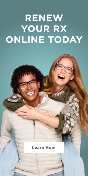 young man and woman in glasses below the words Renew Your RX Online Today