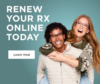a young man and woman wearing glasses beside the words RENEW YOUR RX ONLINE TODAY