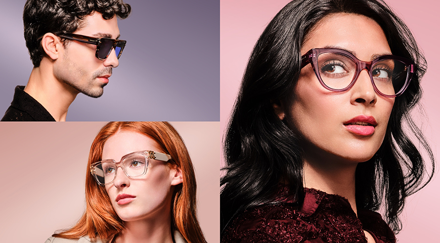 smiling man and woman in colorful glasses